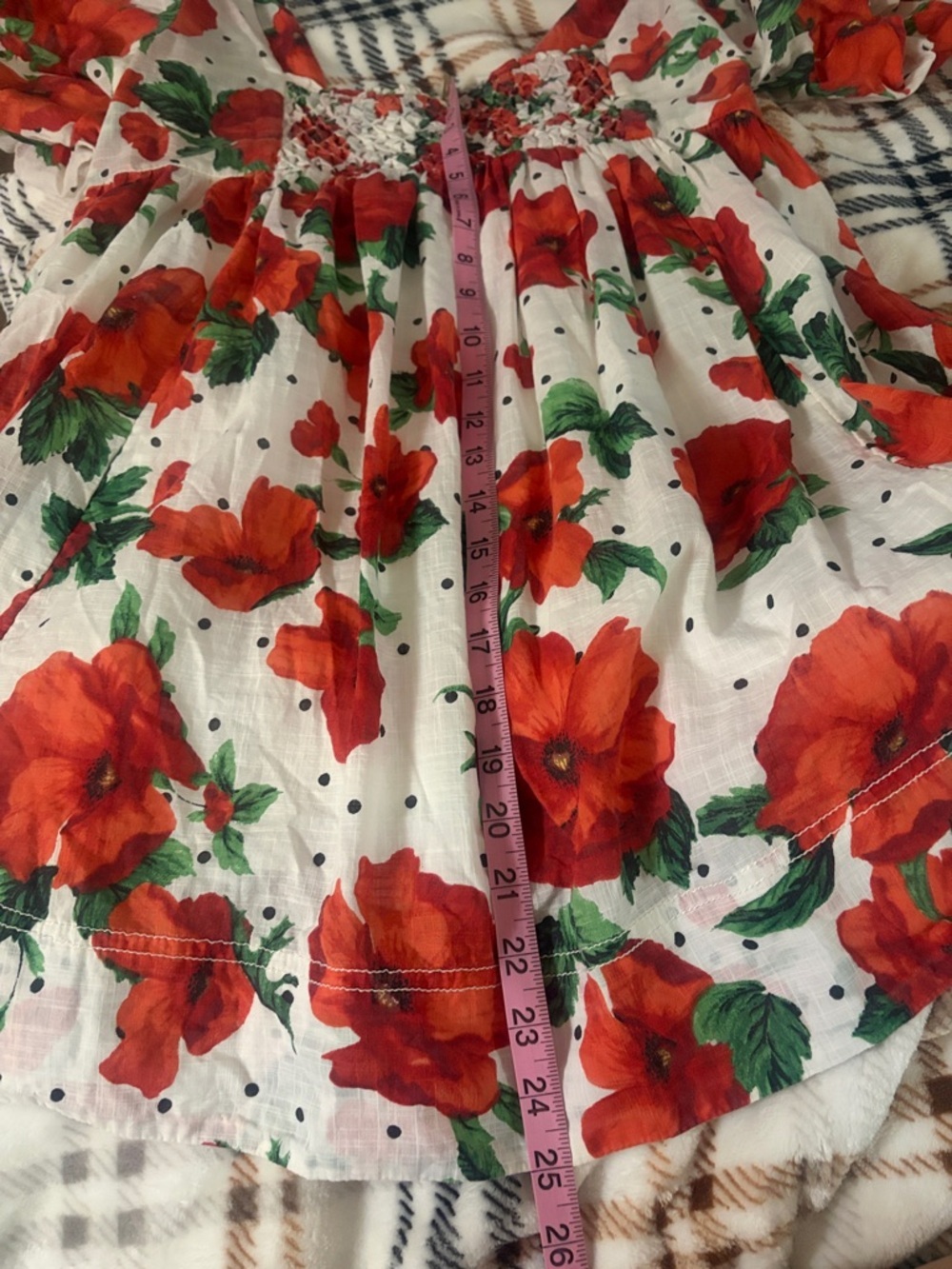 Great condition size M Maeve Red and White Floral Mini Dress. Babydoll. Smocked - Picture 12 of 16